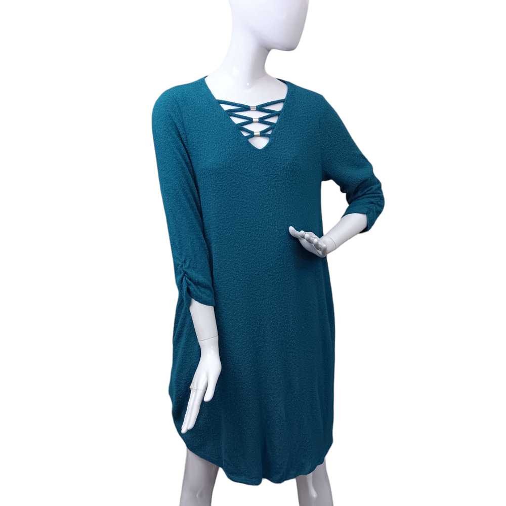 Apt. 9 A Line Dress Size Medium Teal Blue 3/4 Sleeve Super Soft Pullover